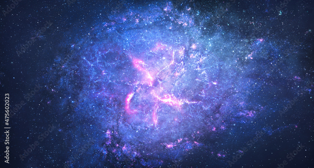 Wall mural galaxy and bright gas nebula. stars and far consetellations. sci-fi space wallpaper. worm hole. elem