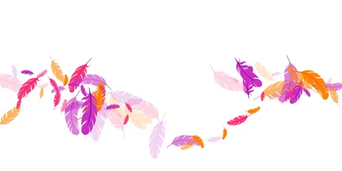 Deurstickers Vlinders Oranje paars roze rode veer zwevende achtergrond