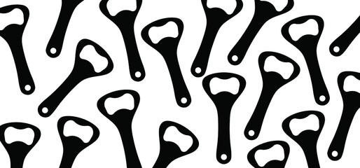Bottle opener pattern banner, Vector Bottle cap icon or symbol. Dry january. Restaurant, cafe or bar seamless logo. Beer bottles opener banner.