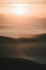 Mesmerizing sunset over the hills with thickly growing vegetation