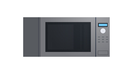 Microwave and kitchenware flat vector illustration.