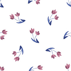 Floral pattern. Drawn colorful flowers in doodle style. Watercolor illustration.