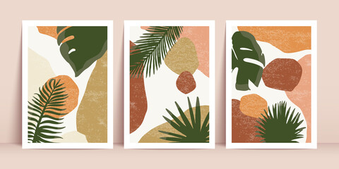 Botanical wall art vector set. Boho foliage line art drawing with abstract shapes. Abstract Plant Art design for print, cover, wallpaper, Minimal and natural wall art. © Tymofii