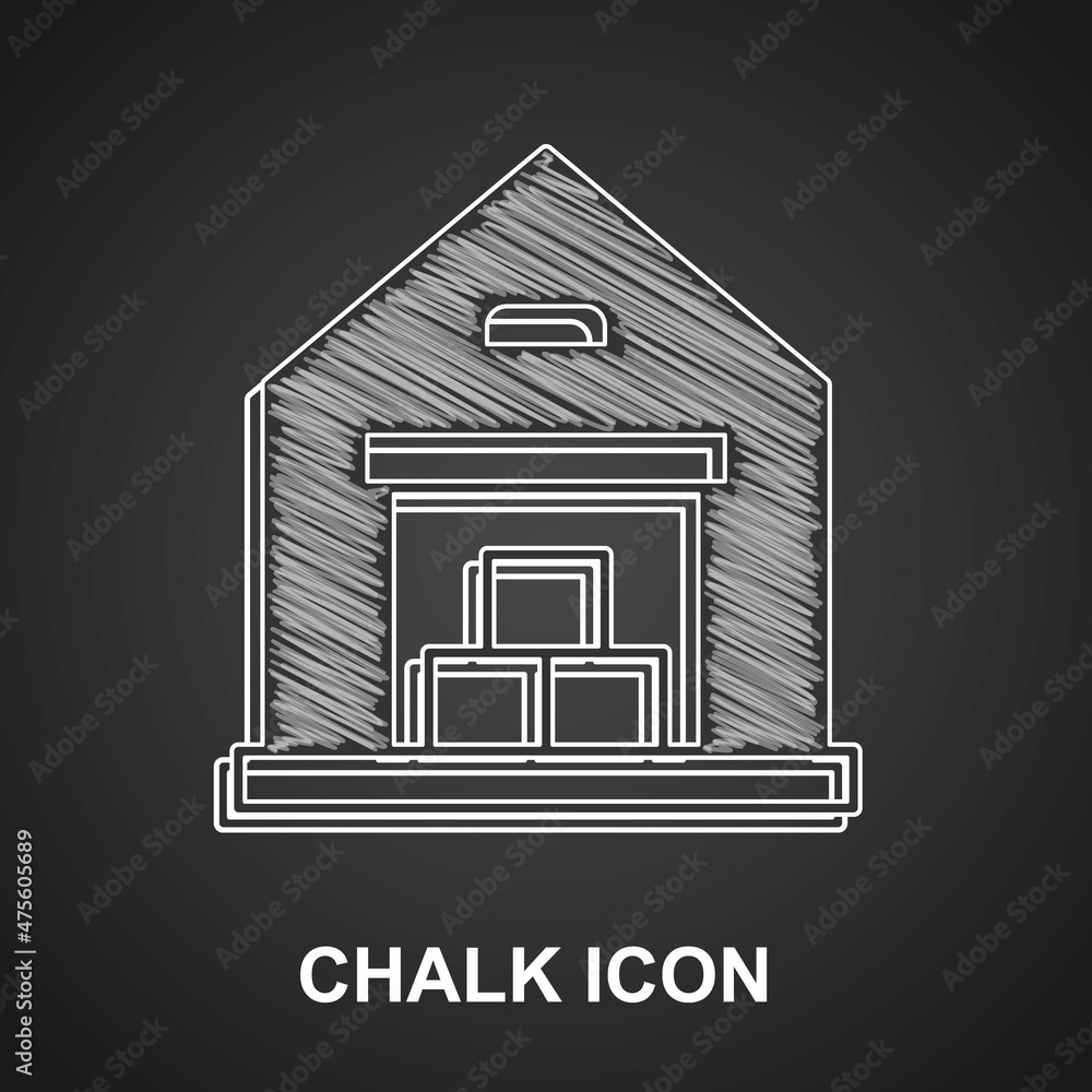 Sticker chalk warehouse icon isolated on black background. vector