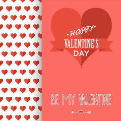Valentines day card design with red hearts pattern on white background