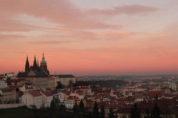 Fototapeta na wymiar Marvellous Sunset somewhere in Prague. Love travelling
