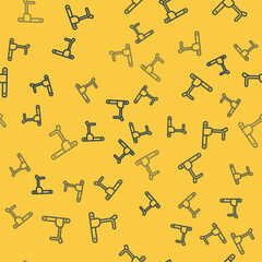 Blue line Treadmill machine icon isolated seamless pattern on yellow background. Vector