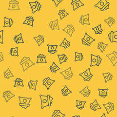 Blue line Bag of flour icon isolated seamless pattern on yellow background. Vector