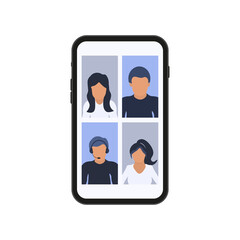 Online conference by phone. People icons. Vector illustration.