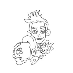 Vector design for postcard backgrounds and fabrics.Funny boy with food