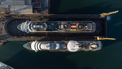 Cruise ships in the port. Drone photography