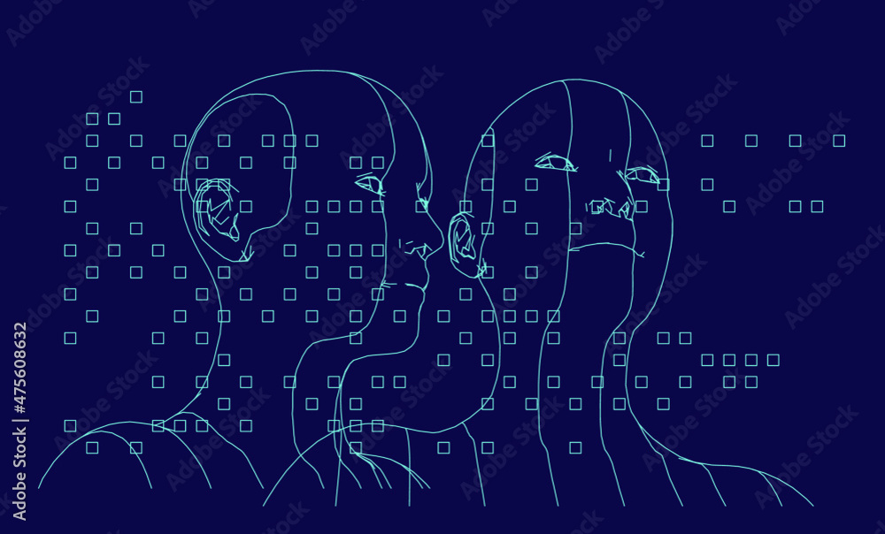Aufkleber 3D wireframe of a human head. Concept for Artificial intelligence and Neural Networks themes.