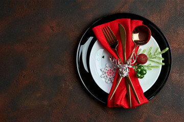 Christmas And New Year Holiday Table Setting.