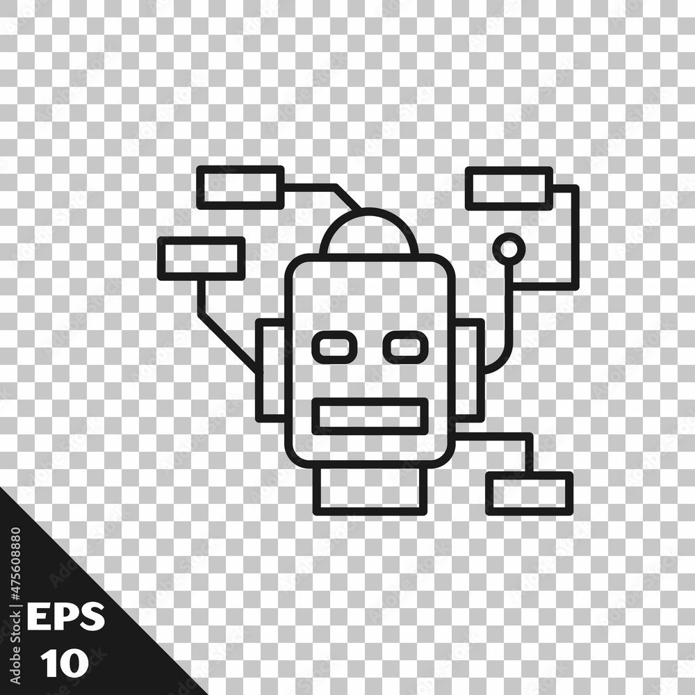 Poster black line robot icon isolated on transparent background. artificial intelligence, machine learning,