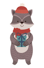 raccoon wearing winter clothes