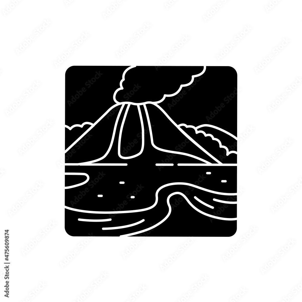 Poster volcanic landscape line color icon. isolated vector element. outline pictogram