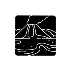 Volcanic landscape line color icon. Isolated vector element. Outline pictogram