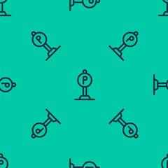 Blue line Parking icon isolated seamless pattern on green background. Street road sign. Vector