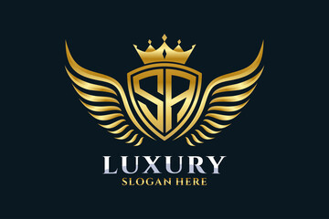 Luxury royal wing Letter SA crest Gold color Logo vector, Victory logo, crest logo, wing logo, vector logo template. - obrazy, fototapety, plakaty