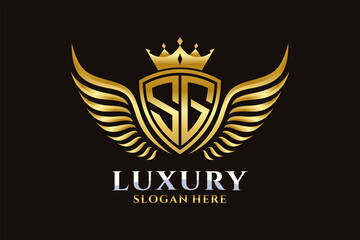 Luxury royal wing Letter SG crest Gold color Logo vector, Victory logo, crest logo, wing logo, vector logo template. - obrazy, fototapety, plakaty