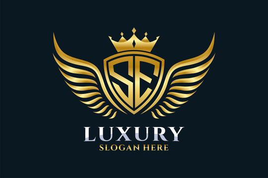 Luxury royal wing Letter SE crest Gold color Logo vector, Victory logo, crest logo, wing logo, vector logo template.