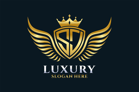 Luxury royal wing Letter SJ crest Gold color Logo vector, Victory logo, crest logo, wing logo, vector logo template.