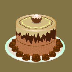 Kuchen, Torte mit Pralinen auf  dem Teller