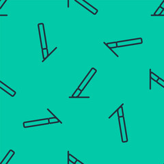 Blue line Medical surgery scalpel tool icon isolated seamless pattern on green background. Medical instrument. Vector