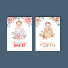 Game card  template with newborn baby concept,watercolor style