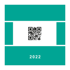 Card with qr code 2022 on a medical mask. Post card in a minimal style.