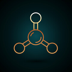 Gold line Molecule icon isolated on dark blue background. Structure of molecules in chemistry, science teachers innovative educational poster. Vector