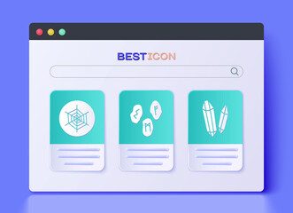 Set Magic runes, Spider web and Magic stone icon. Vector