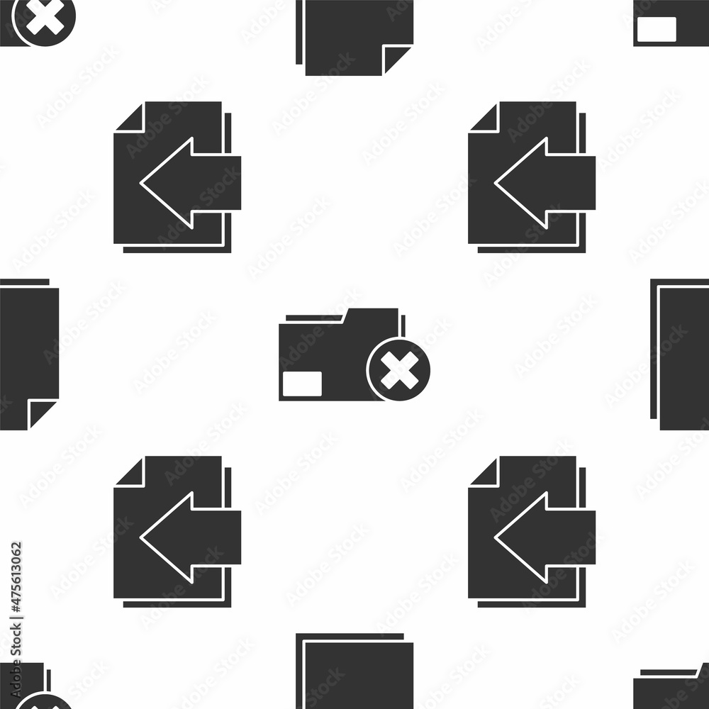 Poster set document, delete folder and next page arrow on seamless pattern. vector
