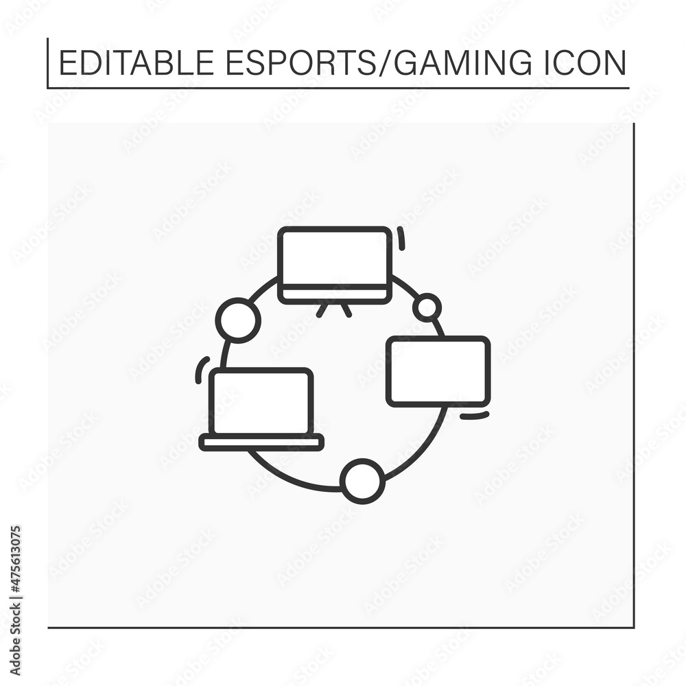 Poster local area network line icon. combining computers in relatively small radius. gaming area. cyberspor