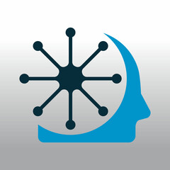 Human head and Neuron  vector template design.  Mind logo concept.