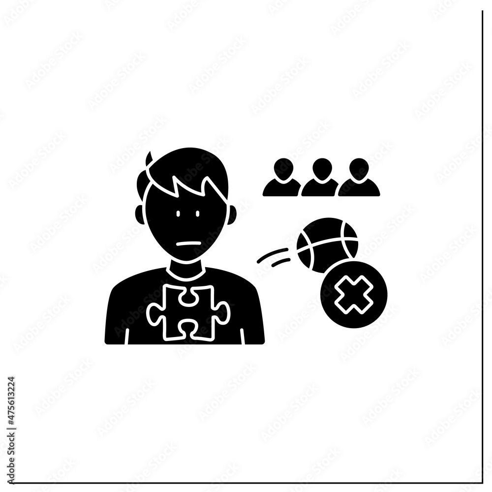 Poster neurodevelopmental disorder glyph icon.not engaging in play with peers. avoid collectively gaming.au