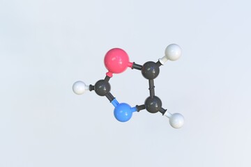Oxazole molecule, isolated molecular model. 3D rendering
