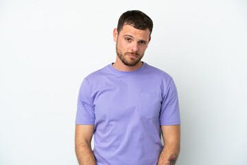 Fototapeta premium Young Brazilian man isolated on white background with sad expression