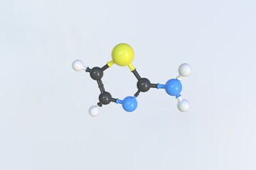 Aminothiazole molecule. Isolated molecular model. 3D rendering