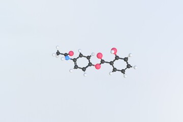 Acetaminosalol molecule, isolated molecular model. 3D rendering