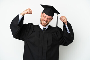Young university Brazilian graduate isolated on white background doing strong gesture