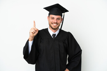 Young university Brazilian graduate isolated on white background showing and lifting a finger in sign of the best