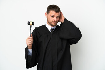 Naklejka premium Judge caucasian man isolated on white background having doubts