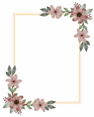 gold frame with peach flower bouquet