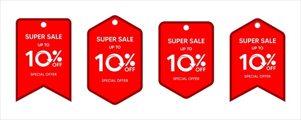 Discount up to 10 percent, promotion label on red color sticker isolated on white background, special offer sales promotion discount. vector template illustration