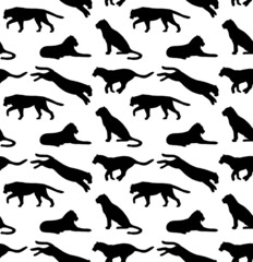 Vector seamless pattern of hand drawn tigers silhouette isolated on white background