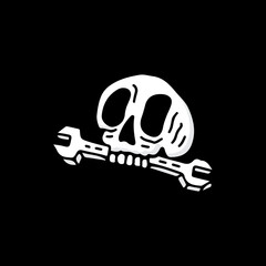 Cool skull head bite a wrench. illustration for t shirt, poster, logo, sticker, or apparel merchandise.