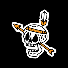 Indian skull head with arrow. illustration for t shirt, poster, logo, sticker, or apparel merchandise.