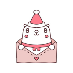 Cute polar bear wear Santa hat with love letter for Christmas illustration. Vector graphics for t-shirt prints and other uses.