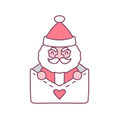 Cute Santa Claus in envelope cartoon. Christmas illustration. Vector graphics for t-shirt prints and other uses.